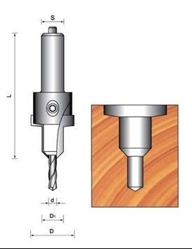 TCT countersink bit dengan warna merah (LH) atau hitam (RH) dicat warna permukaan